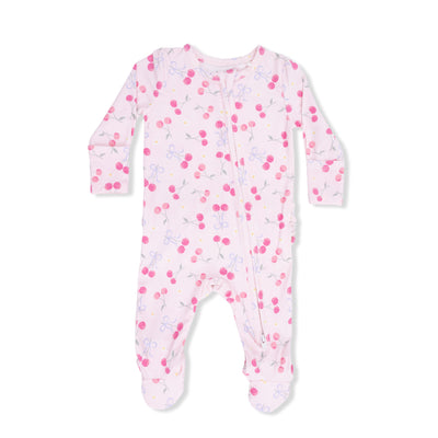 Sweet Bow Cheeries 2 Way Ruffle Back Zipper Footie
