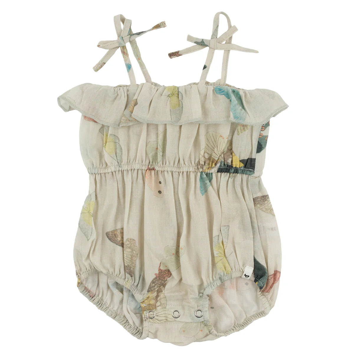 Natural Harriet Ruffle Cinched Romper - Butterfly Garden