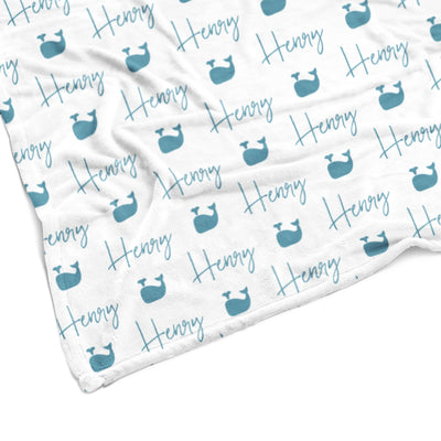 Sugar + Maple Plush Minky Fleece Personalized Blanket | Whale Icon Repeating Name - Twinkle Twinkle Little One