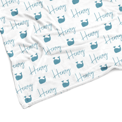 Sugar + Maple Plush Minky Fleece Personalized Blanket | Whale Icon Repeating Name - Twinkle Twinkle Little One