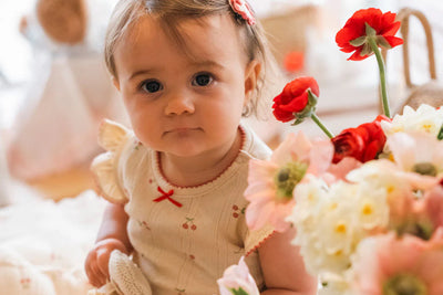 Pointelle Skirt Onesie in Cherries