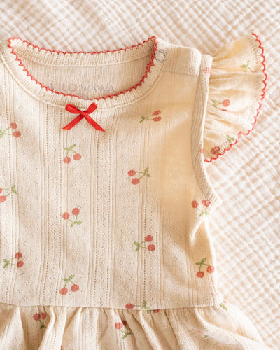 Pointelle Skirt Onesie in Cherries
