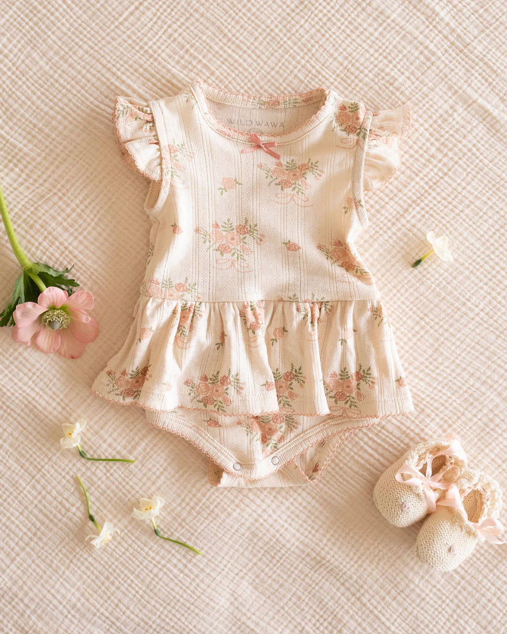 Pointelle Skirt Onesie in Parfait Pink