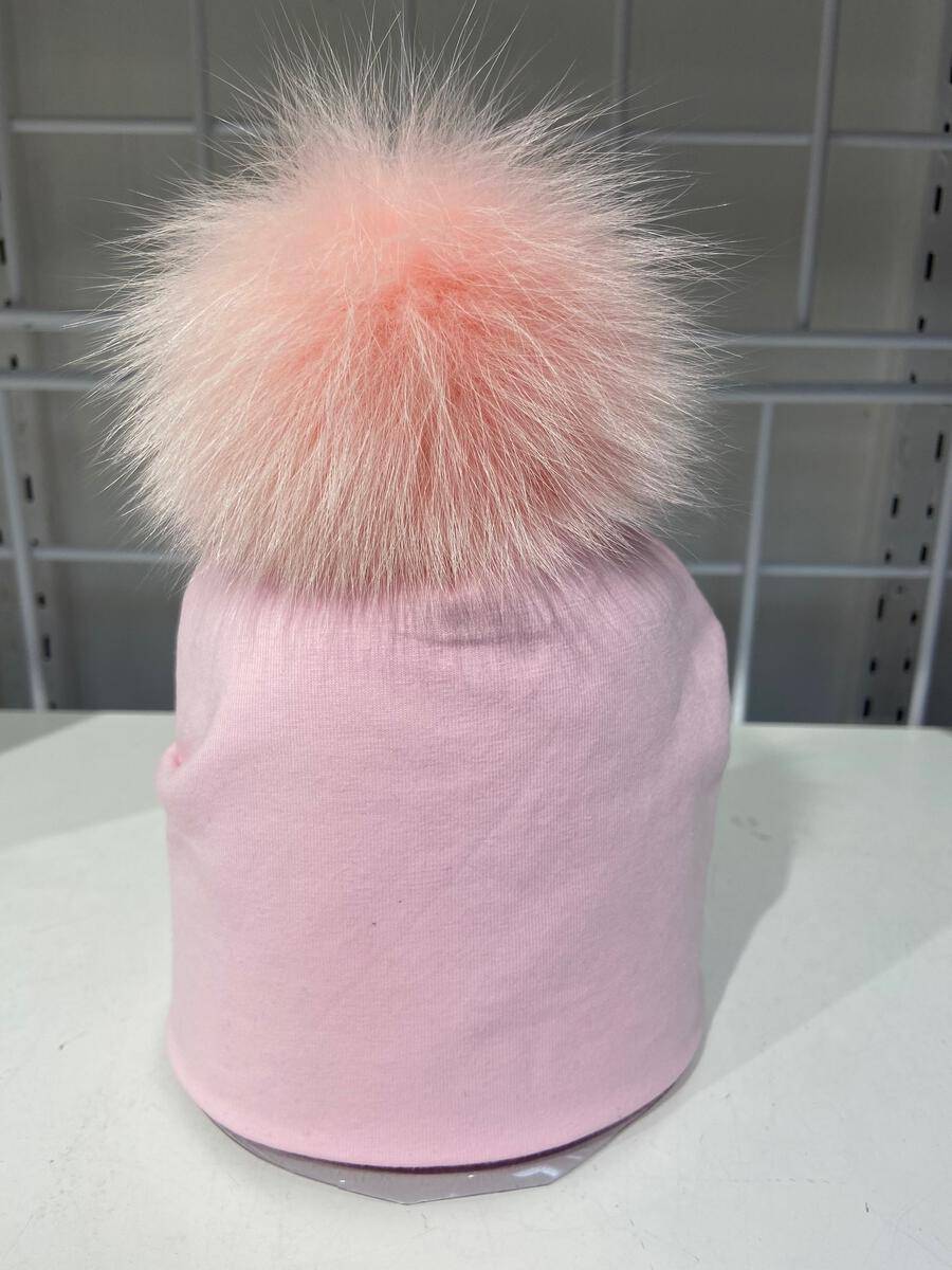 LIGHT PINK FUR PUFF ON LIGHT PINK BABY HAT - Twinkle Twinkle Little One