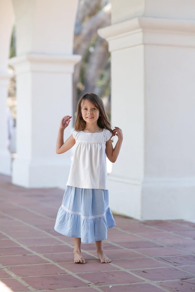 Santorini Stitched Blue & White Cotton Skirt - Twinkle Twinkle Little One