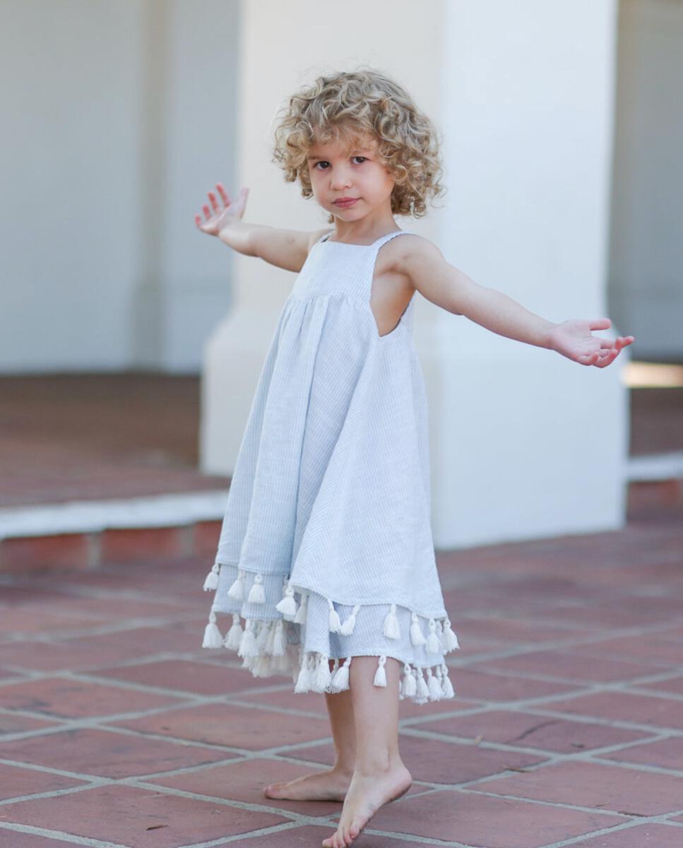Santorini Blue & White Woven Tassel Dress - Twinkle Twinkle Little One