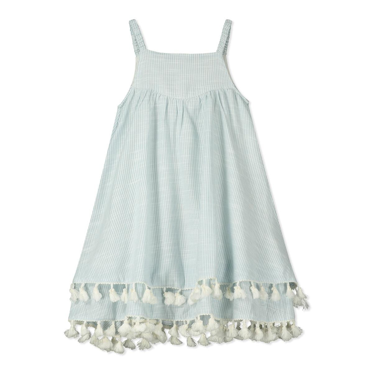 Santorini Blue & White Woven Tassel Dress - Twinkle Twinkle Little One