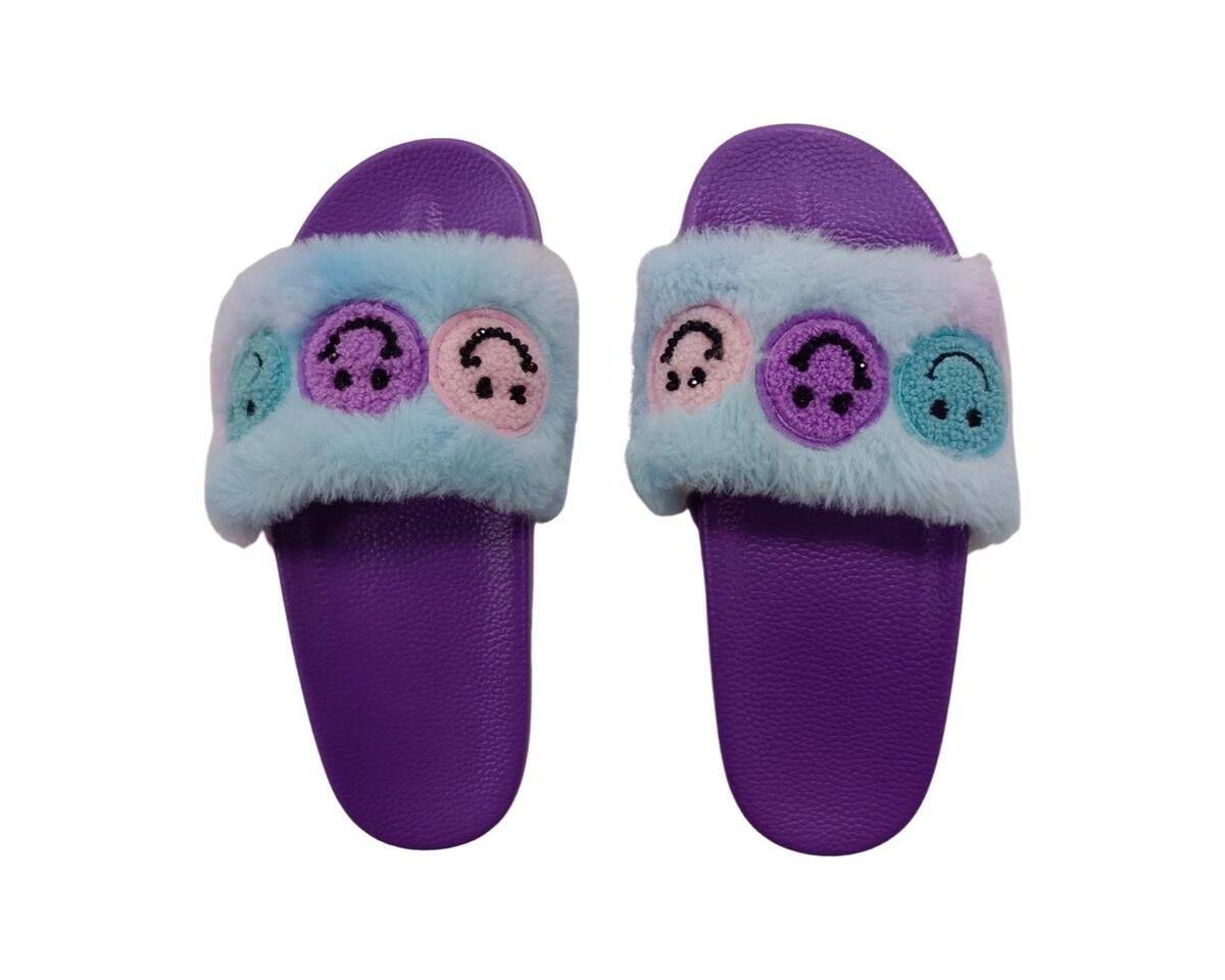 Purple Smiley Faux Fur Slides - Twinkle Twinkle Little One