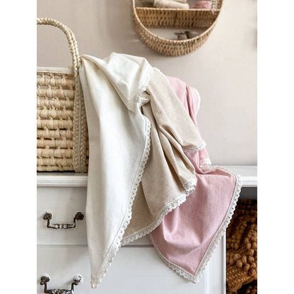Large Linen Crochet Trim Swaddle Blanket - Blush - Twinkle Twinkle Little One
