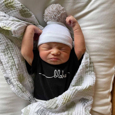 Au Natural Pom White Newborn Hospital Hat - Twinkle Twinkle Little One
