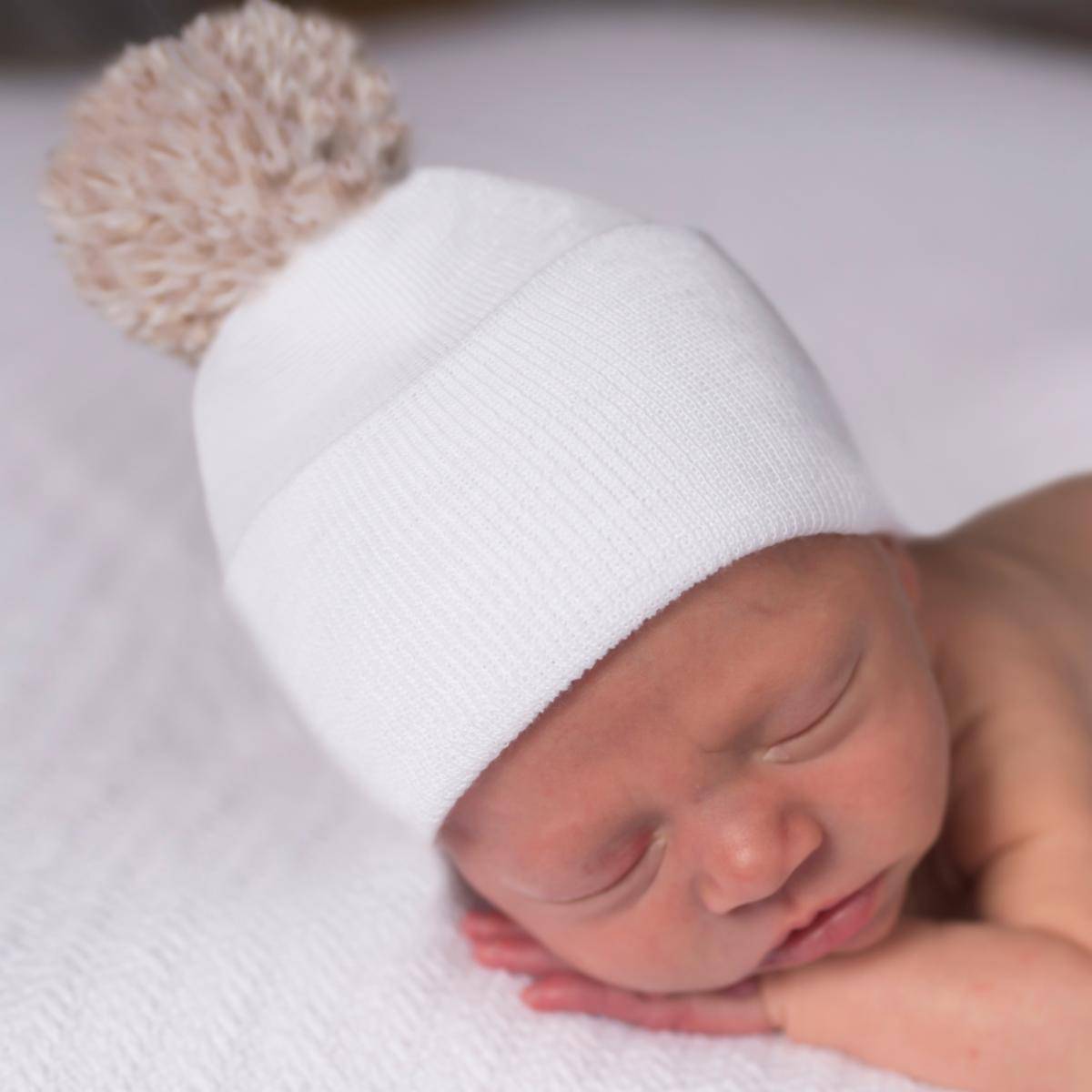 Au Natural Pom White Newborn Hospital Hat - Twinkle Twinkle Little One