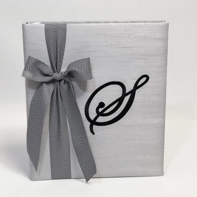 Baby Memory Book in Shantung with Large Striped Bow - Twinkle Twinkle Little One