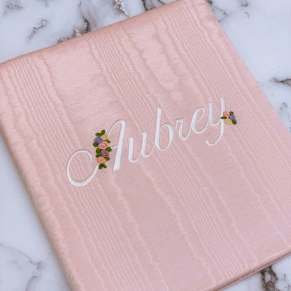 Baby Memory Book in Moiré with Silk Ribbon Flowers - Twinkle Twinkle Little One