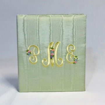 Baby Memory Book in Moiré with Silk Ribbon Flowers - Twinkle Twinkle Little One