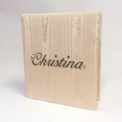 Baby Memory Book in Moiré with Silk Ribbon Flowers - Twinkle Twinkle Little One