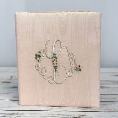 Baby Memory Book in Moiré with Silk Ribbon Flowers - Twinkle Twinkle Little One