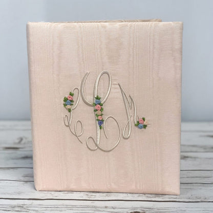 Baby Memory Book in Moiré with Silk Ribbon Flowers - Twinkle Twinkle Little One