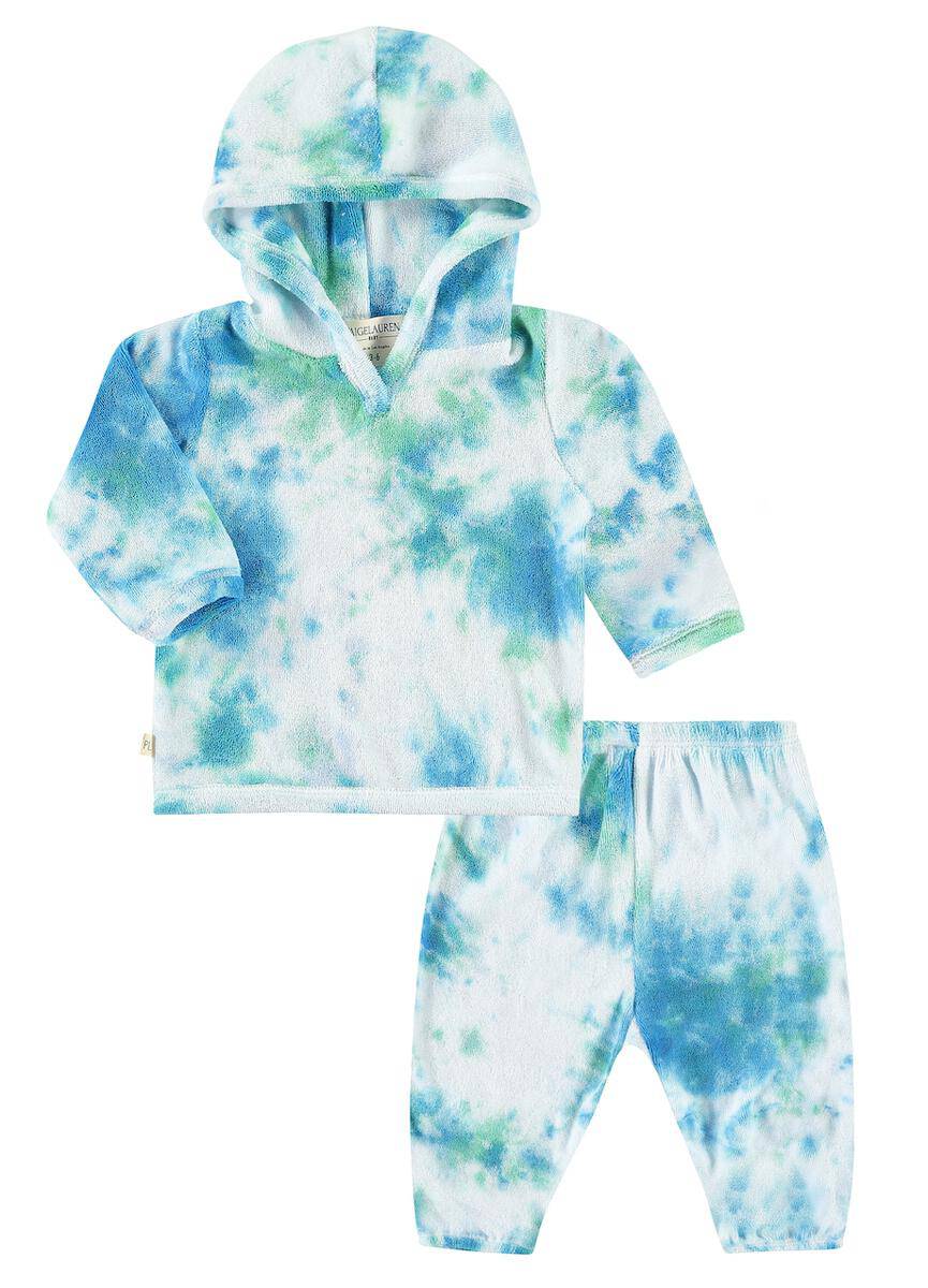 Whim-zzz Splatter Loop Terry Hoodie Loungewear Set - Blue & Green - Twinkle Twinkle Little One