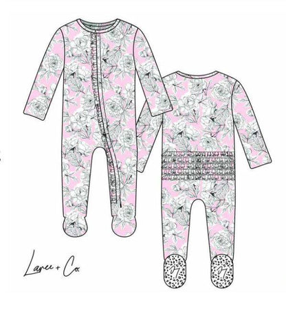 Allie Floral Ruffle Footie - Twinkle Twinkle Little One