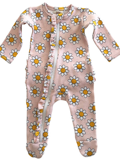 Daisy Pop Taffy Organic Frill Zip Footie - Twinkle Twinkle Little One