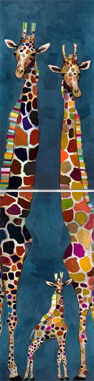 Giraffe Family Diptych Canvas Reproduction