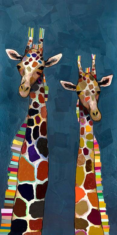 Giraffe Family Diptych Canvas Reproduction