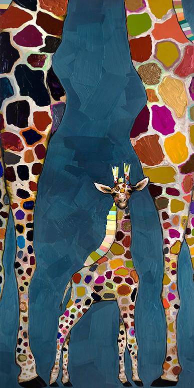 Giraffe Family Diptych Canvas Reproduction