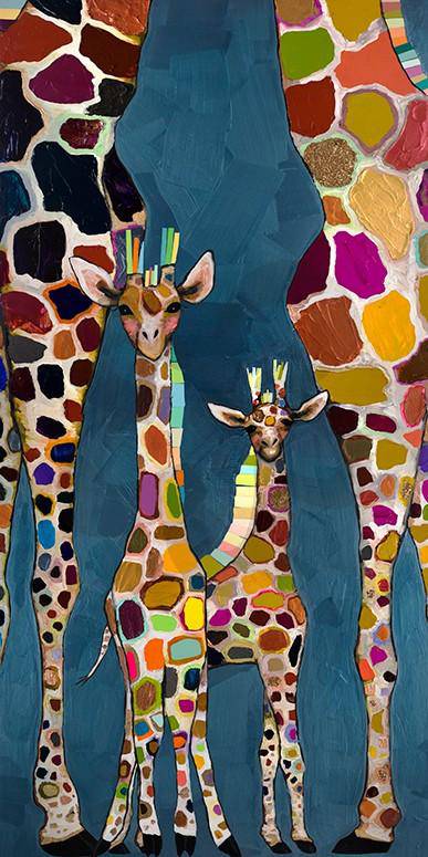 Giraffe Family of Four Diptych Canvas Reproduction