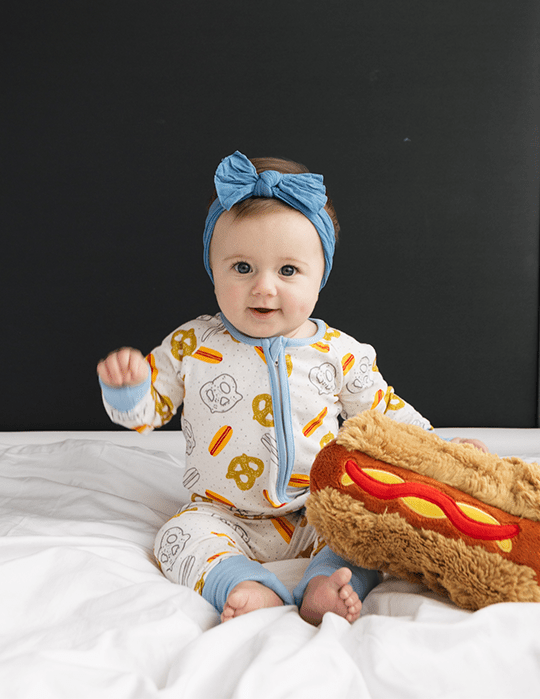 Hot Dog Pretzel Blue Baby Zip Pajamas-Newborn - Twinkle Twinkle Little One