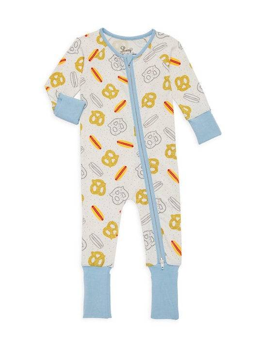 Hot Dog Pretzel Blue Baby Zip Pajamas-Newborn - Twinkle Twinkle Little One