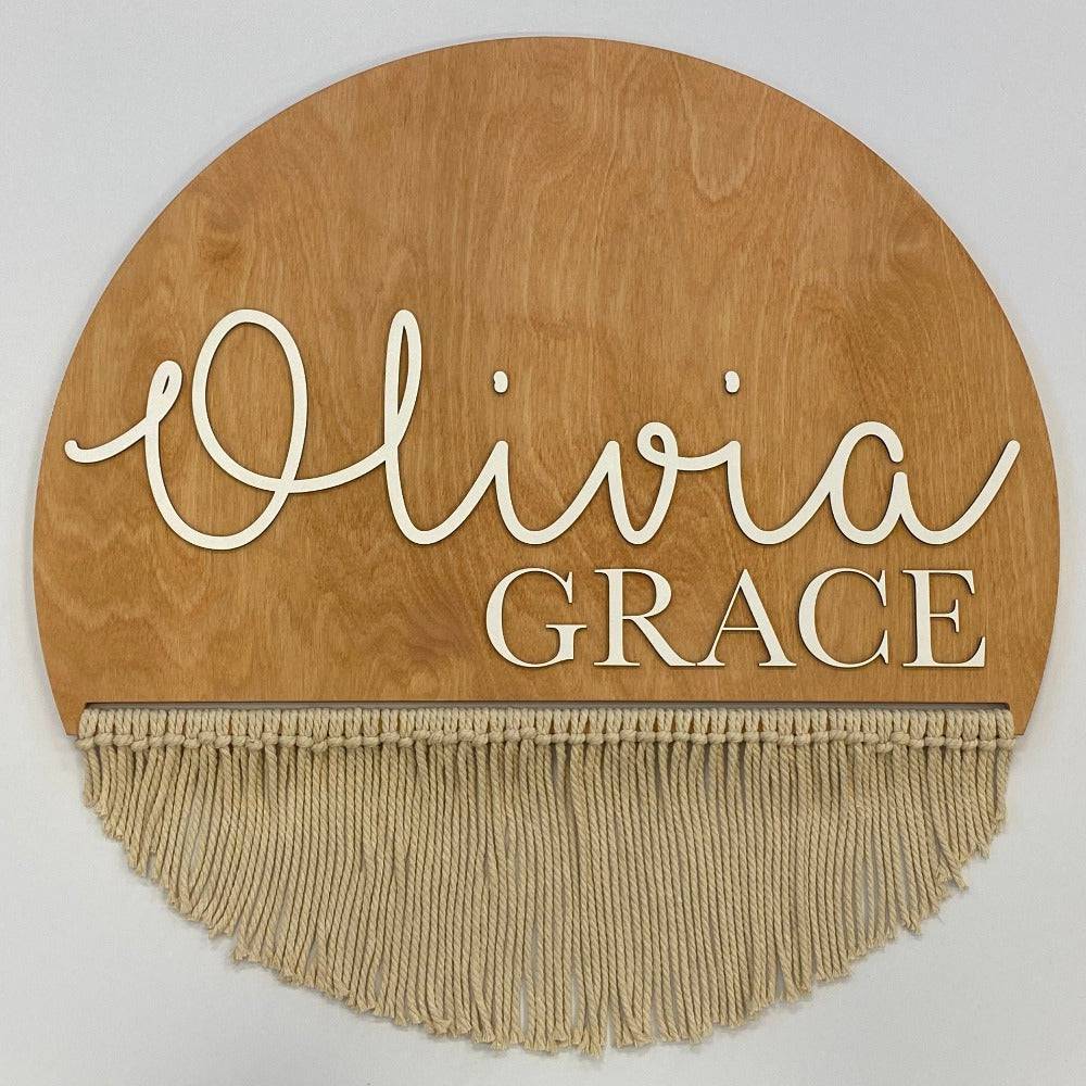 Round Personalized Wood Name Sign | Macrame - Twinkle Twinkle Little One