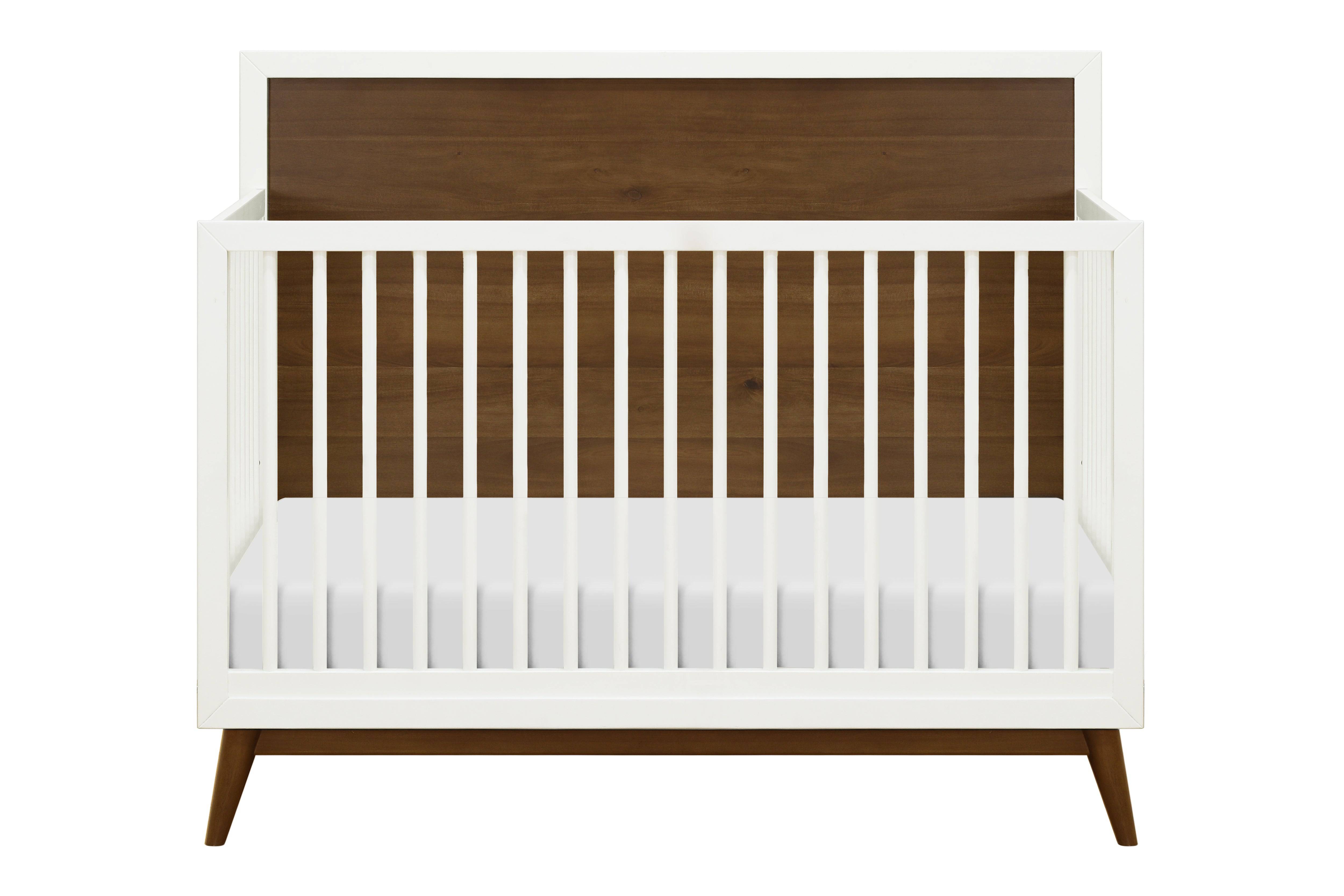 Palma 4 in 1 Convertible Crib w/ Toddler Rail in Warm White & Natural Walnut - Twinkle Twinkle Little One