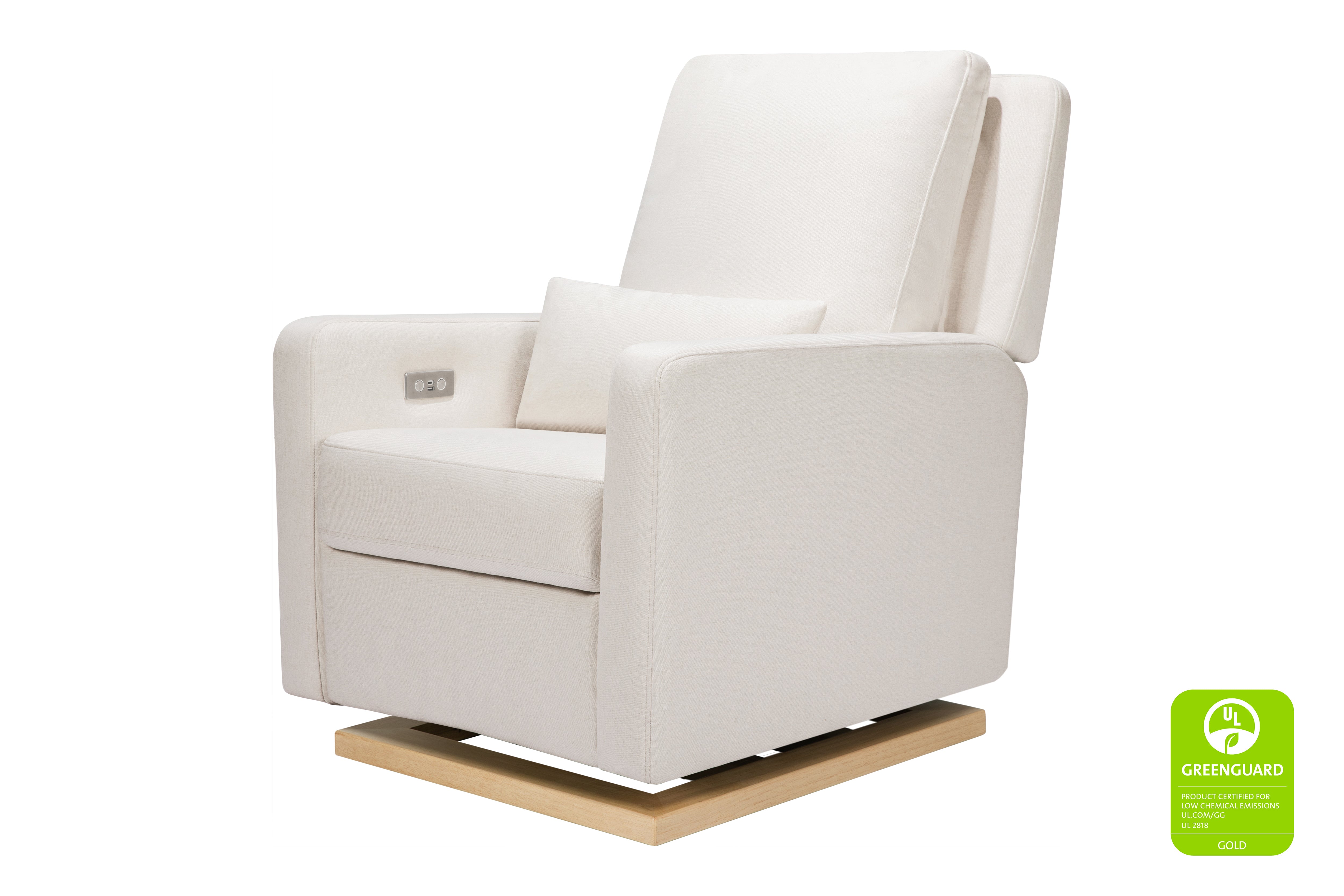 Sigi Electronic Recliner and Glider in Performance Cream Eco-Weave with Light Wood Base - Twinkle Twinkle Little One