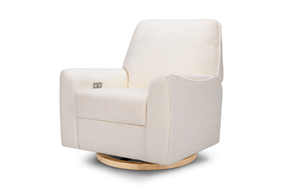 Sunday Power Recliner and Swivel Glider in Chantilly Sherpa with Light Wood Base - Twinkle Twinkle Little One