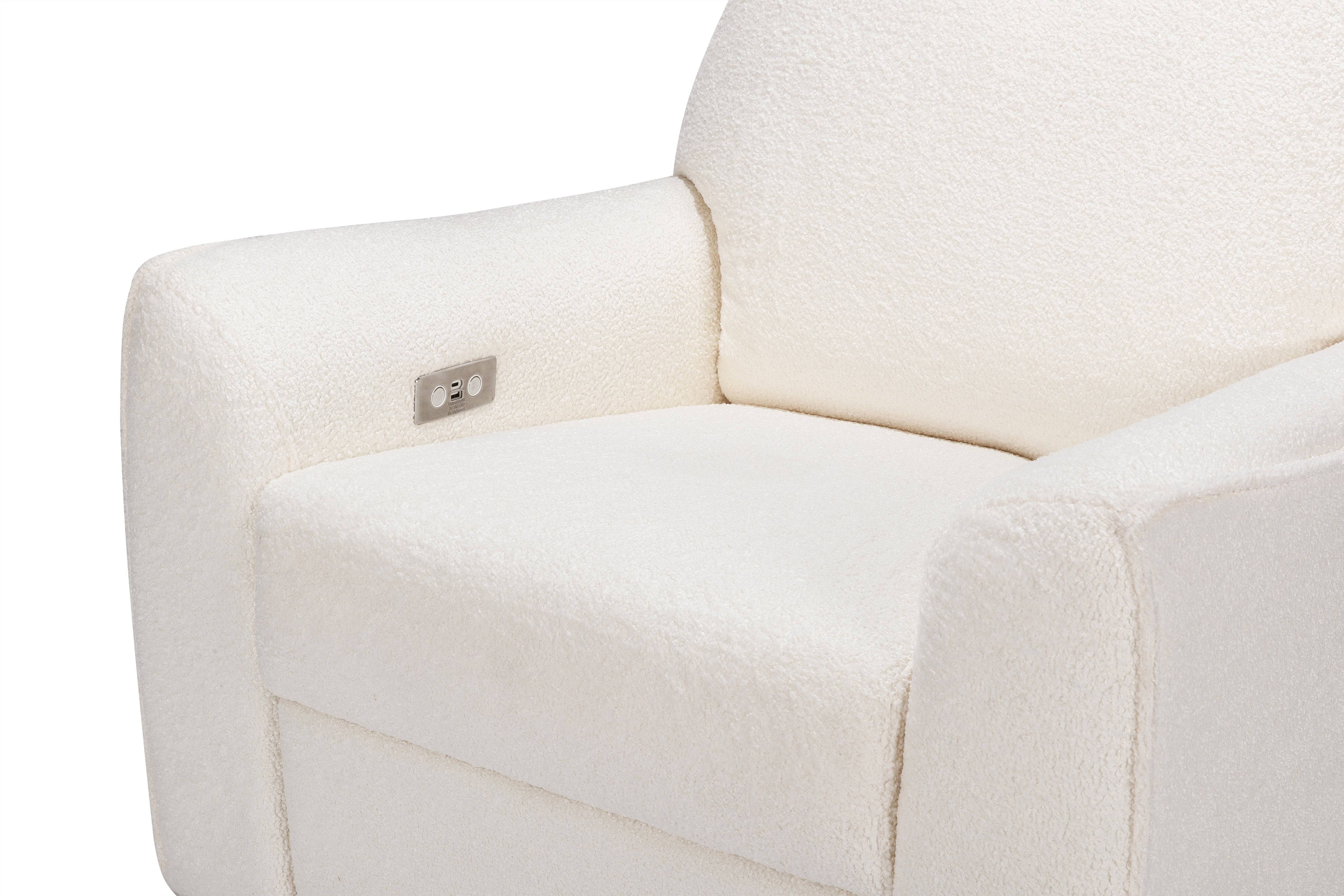 Sunday Power Recliner and Swivel Glider in Chantilly Sherpa with Light Wood Base - Twinkle Twinkle Little One