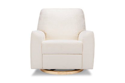 Sunday Power Recliner and Swivel Glider in Chantilly Sherpa with Light Wood Base - Twinkle Twinkle Little One