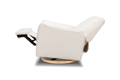 Sunday Power Recliner and Swivel Glider in Chantilly Sherpa with Light Wood Base - Twinkle Twinkle Little One