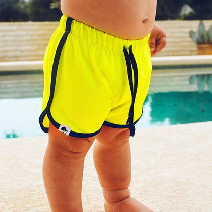 Neon Yellow Track Swim Shorts - Twinkle Twinkle Little One