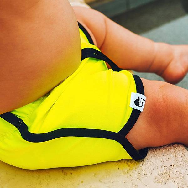 Neon Yellow Track Swim Shorts - Twinkle Twinkle Little One