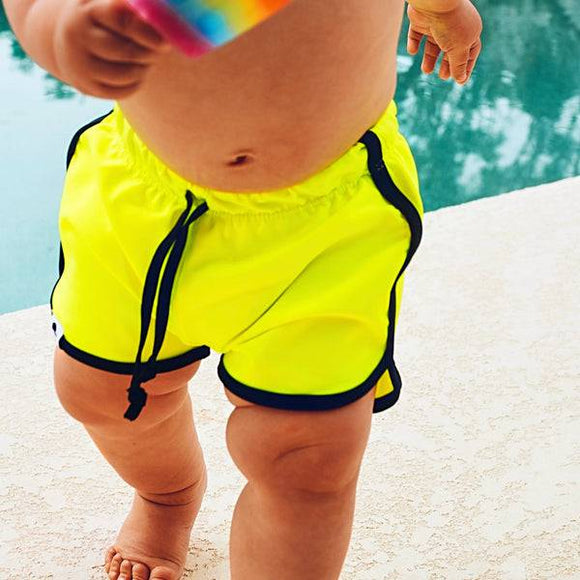 Neon Yellow Track Swim Shorts - Twinkle Twinkle Little One
