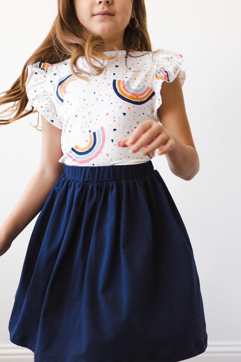 Rainbow Doodles Ruffle Tee & Navy Twirl Skirt Set - Twinkle Twinkle Little One