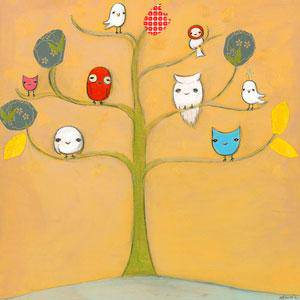 Owl Friends & a Bird with a Hat Canvas Art