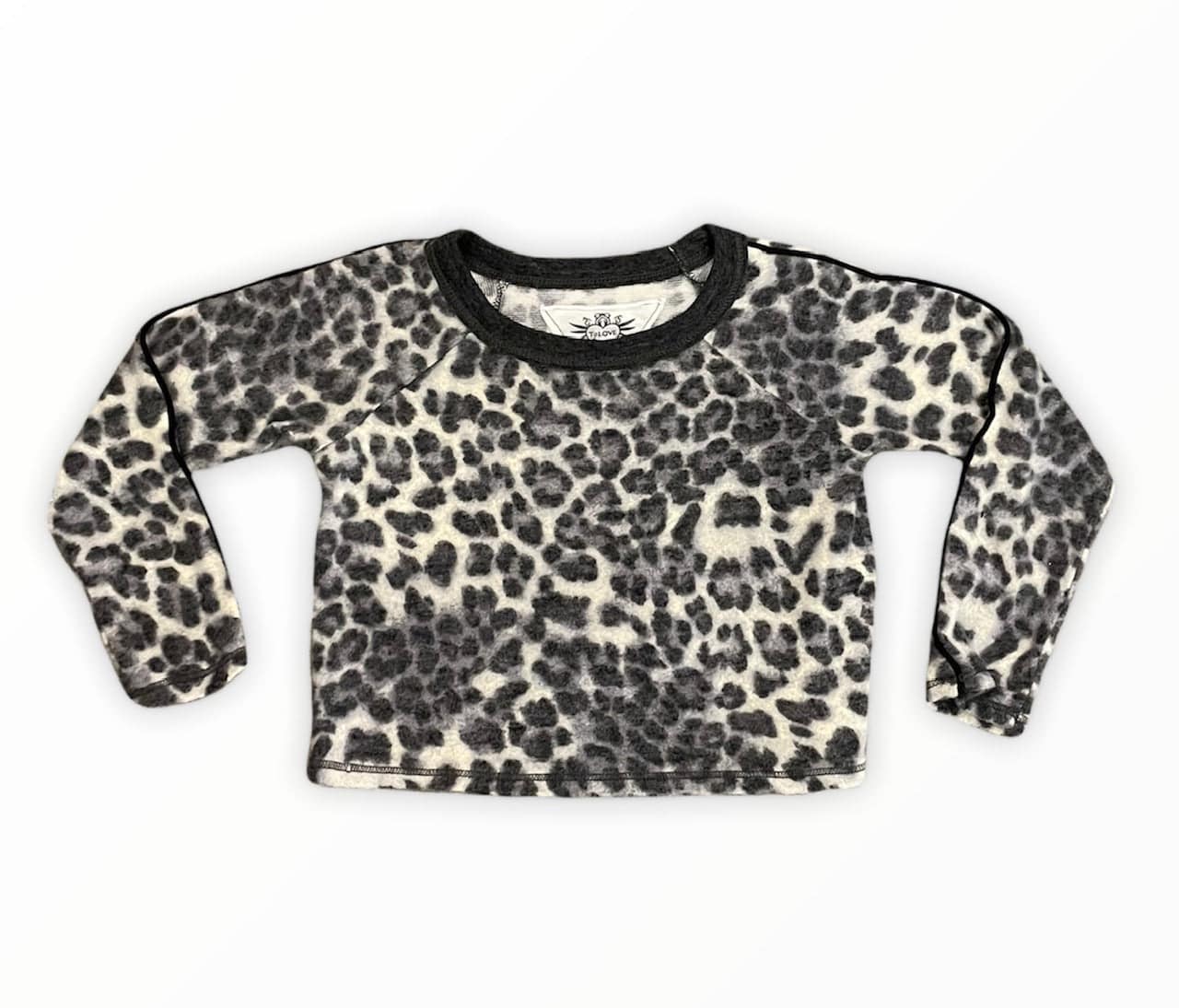 Long Sleeve Crew with Black Piping - Grey Leopard - Twinkle Twinkle Little One