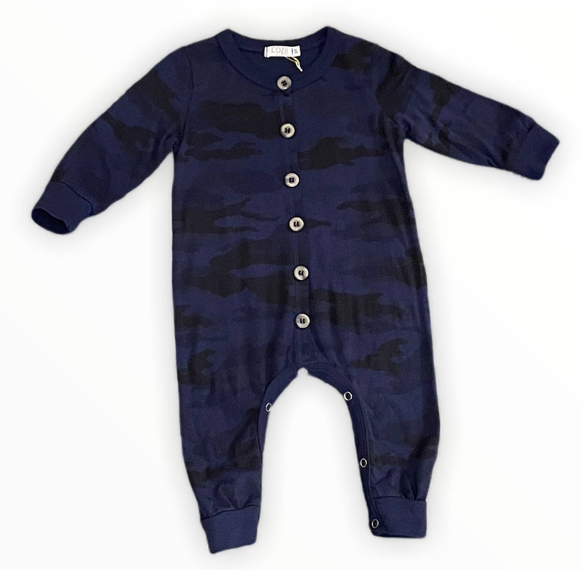 Navy Camouflage Romper with Buttons - Twinkle Twinkle Little One