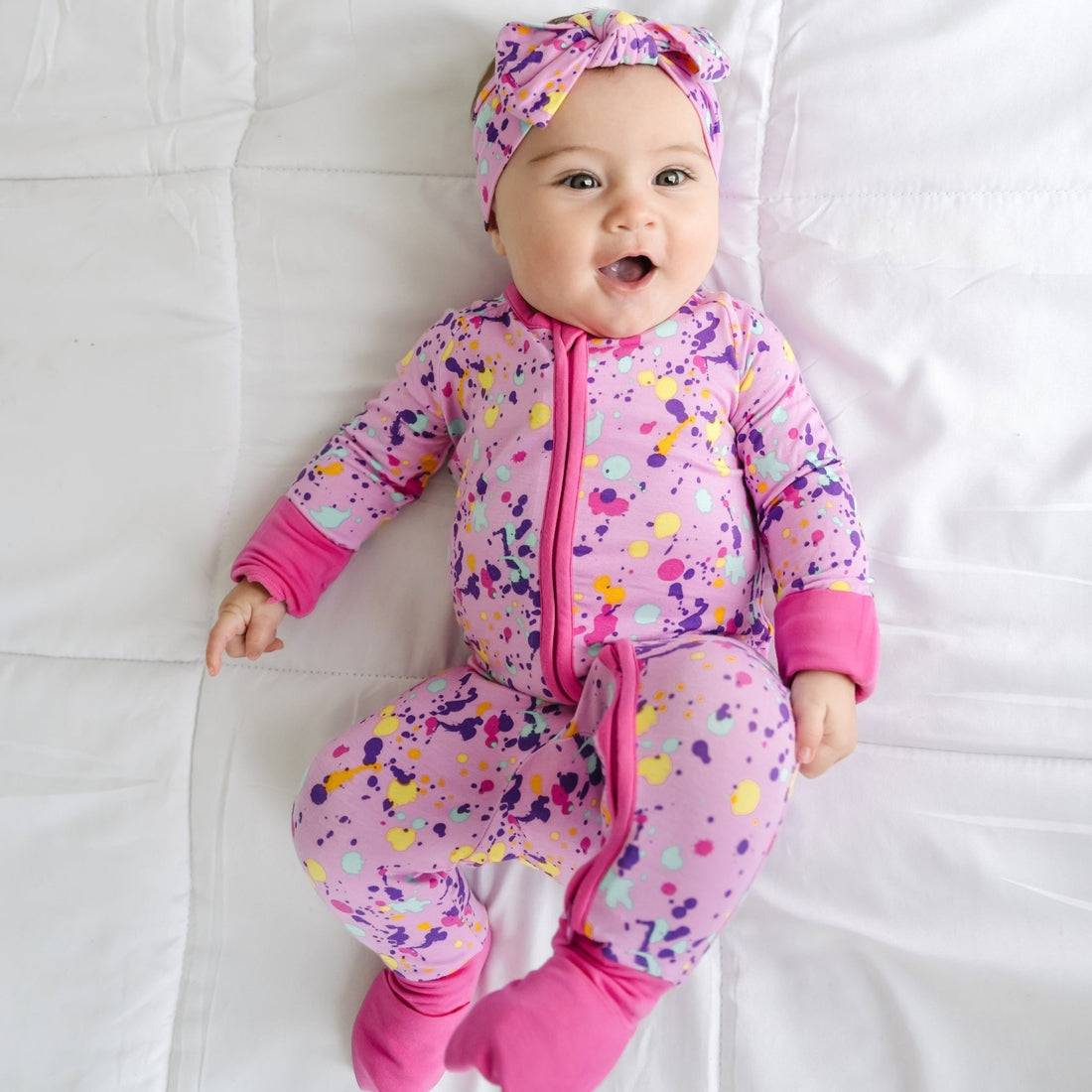 Little Sleepies Pink Paint Party Bamboo Viscose Zippy - Twinkle Twinkle Little One