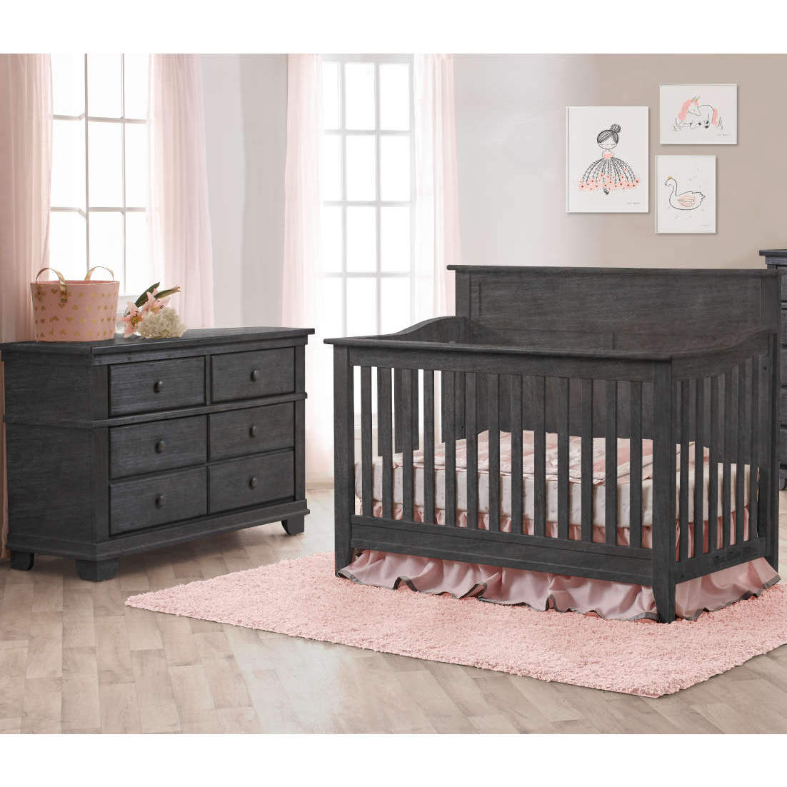 Pali Potenza Flat Top Crib + Double Dresser - Twinkle Twinkle Little One