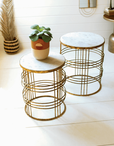 Set of 2 Round Marble Top Rustic Gold Tables - Twinkle Twinkle Little One