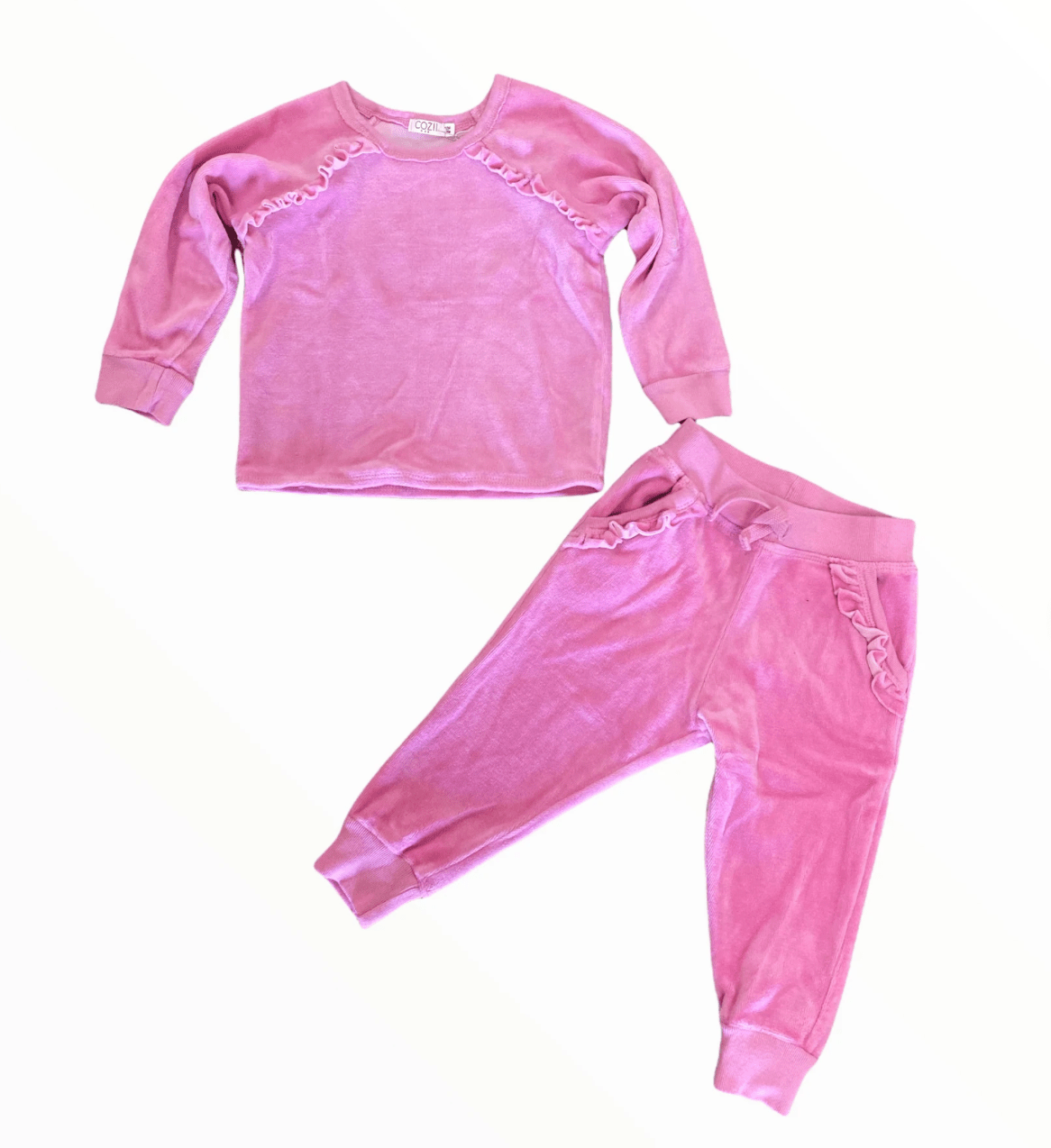 Velour Pink Ruffle Crew & Ruffle Pant Set - Twinkle Twinkle Little One