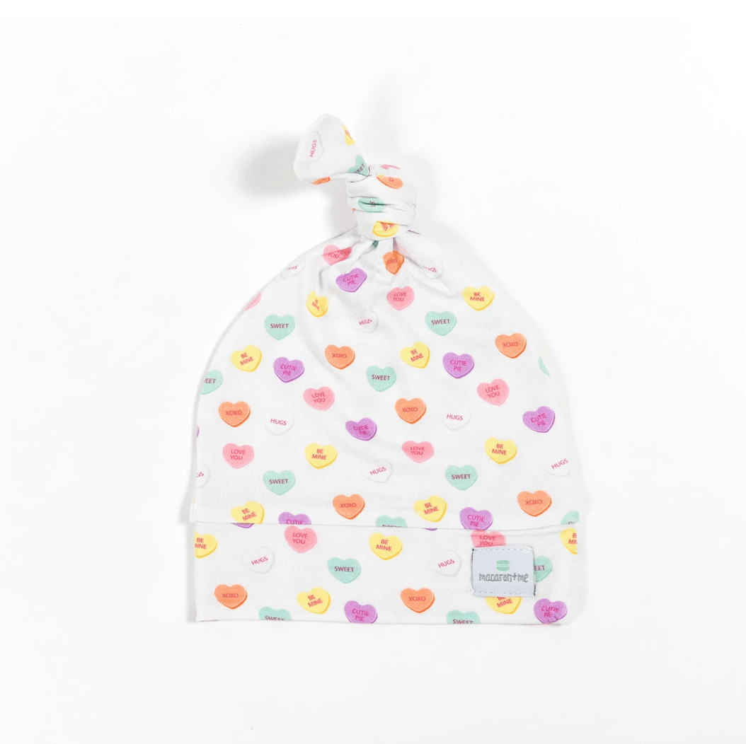 Candy Hearts Top Knot Hat - Twinkle Twinkle Little One