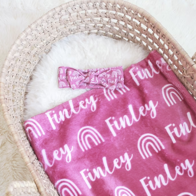Sugar + Maple Plush Minky Fleece Personalized Blanket | Rainbow Icon Repeating Name - Twinkle Twinkle Little One